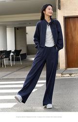 VIMLY 2 Piece Pant Set Woman Casual Outfits Women's Pant Suit 2026 Blue Stand-up Collar Jacket and Trouser Female Clothing A0119