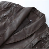Women Vintage Brown Leather Jacket Lapel Padded Shoulder High Waist Leather Coat With Belt 2025 Lady Autumn Fashion Short Coats