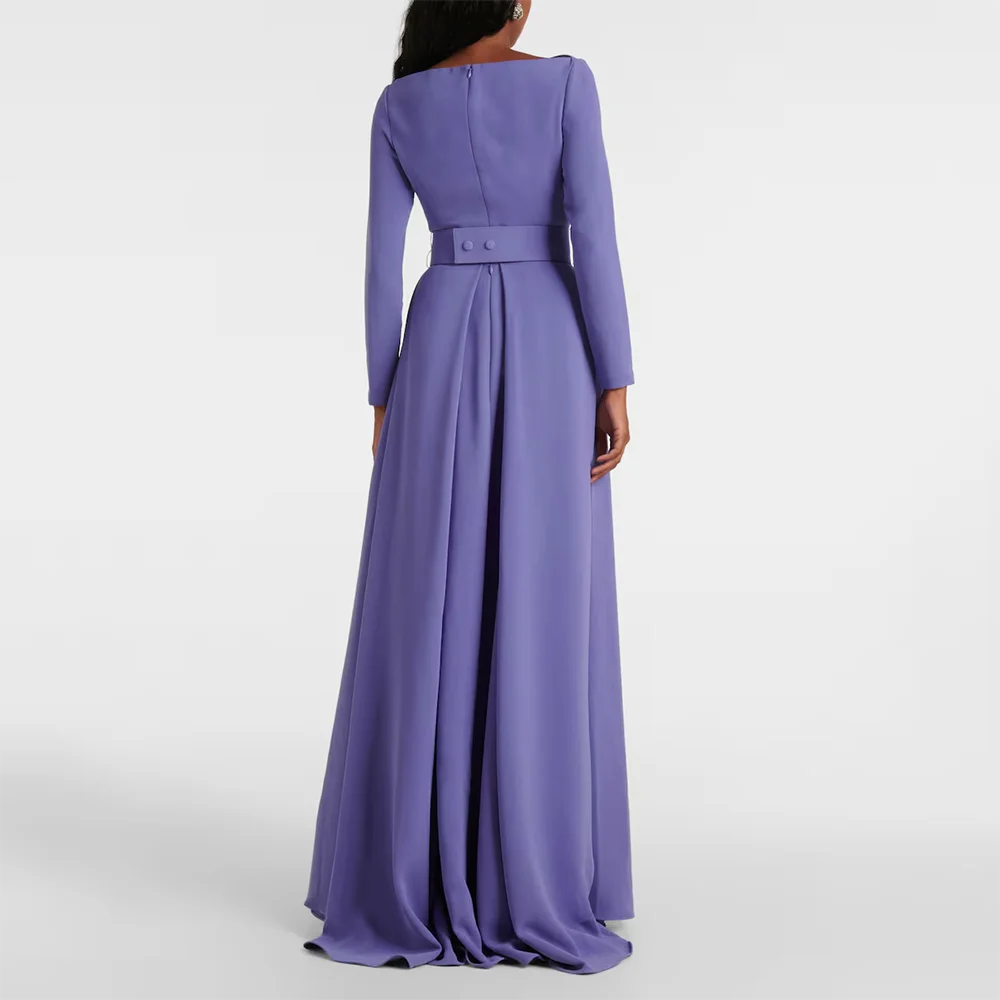 Lavender Jersey Evening Dress Boat Neck Long Sleeves A Line Prom Gown Floor Length Formal Party Dress Customized 2026