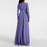 Lavender Jersey Evening Dress Boat Neck Long Sleeves A Line Prom Gown Floor Length Formal Party Dress Customized 2026