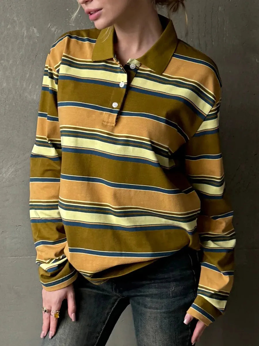 Vintage Striped Oversized Polo Shirt