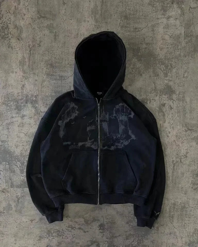 Man Hoodie Y2k Goth Streetwear Men Hip Hop Streetwear Harajuku Gothic Pattern Zip Up 90s Graphic Sweatshirt Japanese Anime
