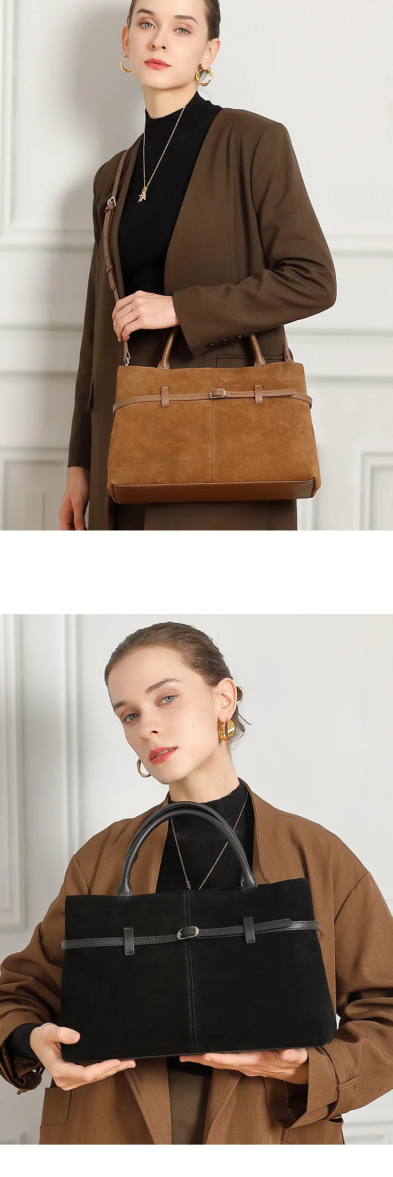 Oversized Suede Leather Briefcase Spacious Handheld Shoulder Crossbody Bag Women Slouchy Commuting Premium Light Luxury Handbag