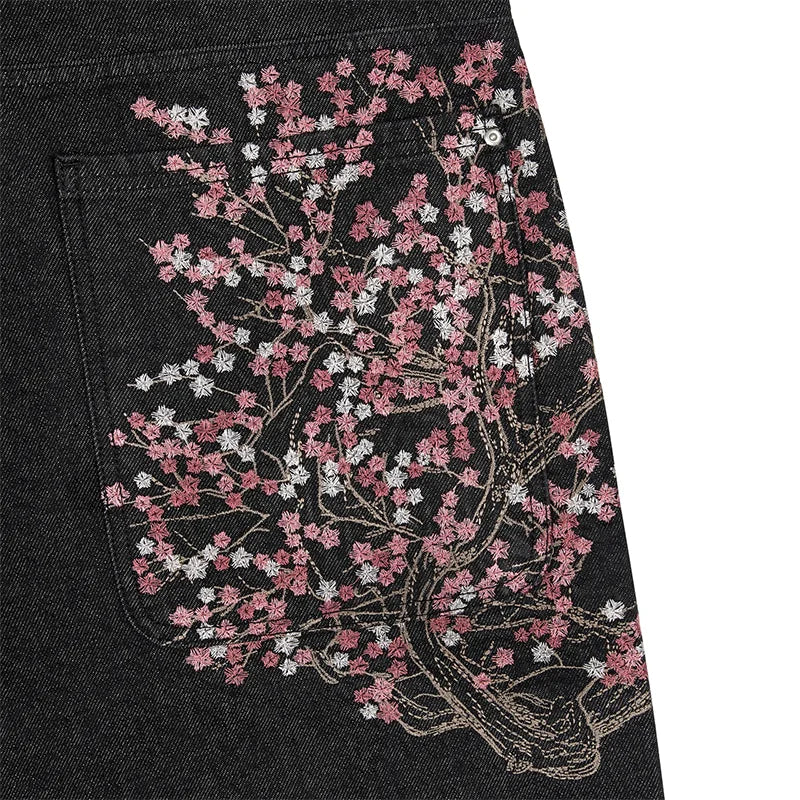 Retro Cherry Blossom Gothic Denim Shorts