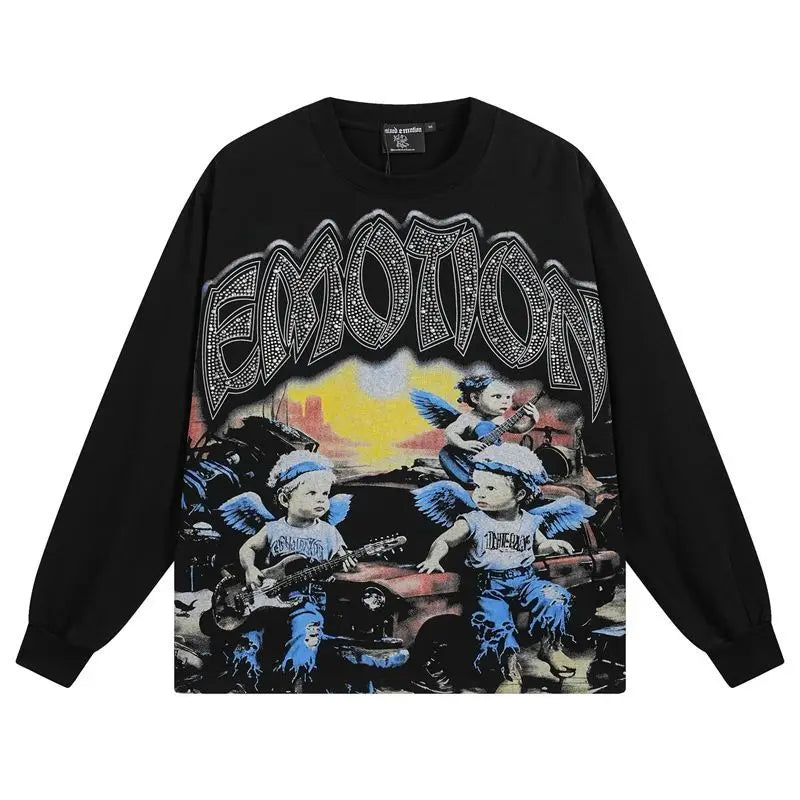 Mixed Emotion Oversized Cotton Long Sleeve T-Shirt