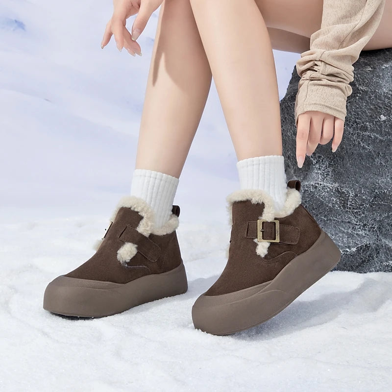 Snow Boots Women Winter Genuine Leather 2025 New Fleece Warm Thick Women's Booties Large Size  Women's Boots