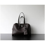 Premium First Layer Cowhide Boston Genuine Leather Women's Bag Simple Large Capacity Bowling Armpit Bag Portable Messenger Bag