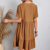 Elegant V-Neck Pleated A-Line Dress