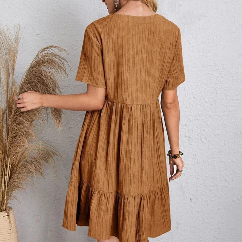 Elegant V-Neck Pleated A-Line Dress