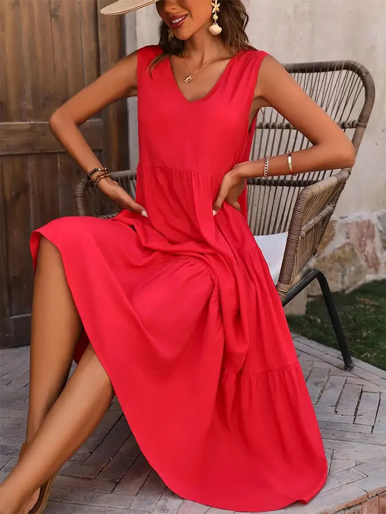 Elegant V-Neck Ruffle Summer Maxi