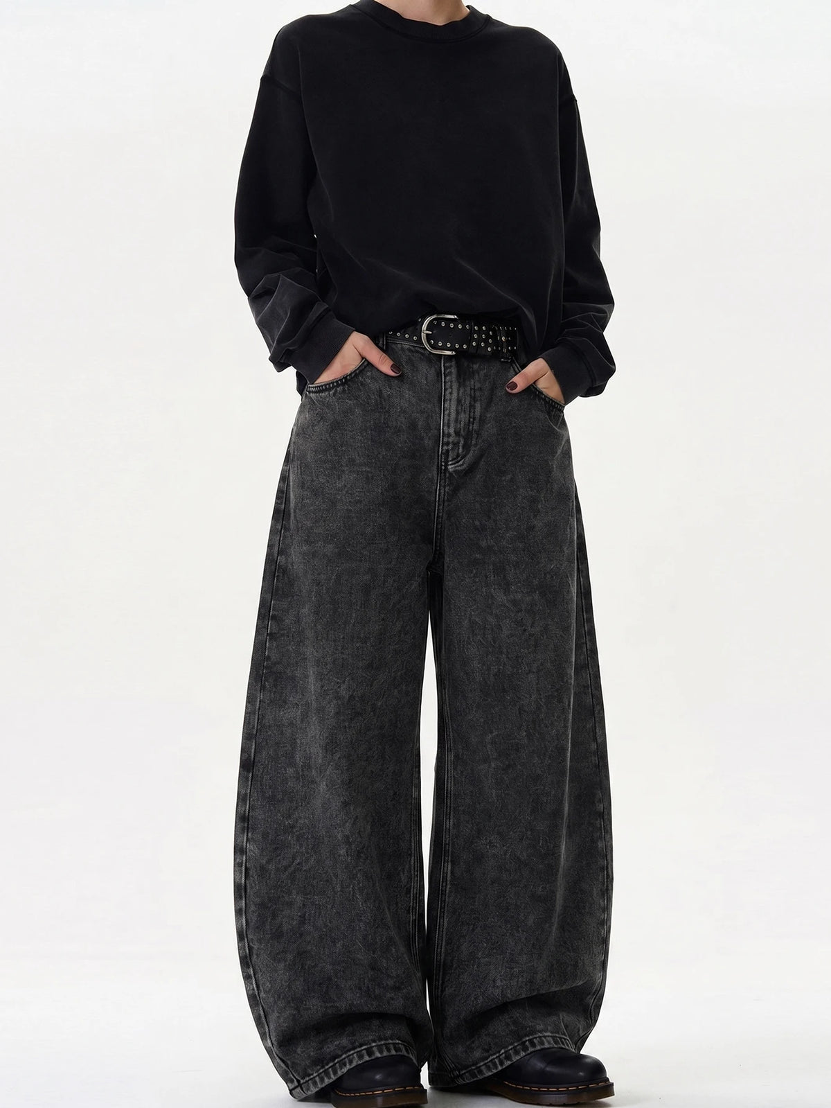 Men's Baggy Wide-Leg Curved Denim Jeans