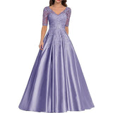 A Line Women Evening Dresses Satin Appliques V Neck Prom Party Gowns Formal Occasion robes de soirée