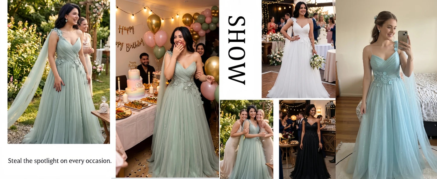 Lucy Light Green Tulle A-Line Evening Gown | Custom Made