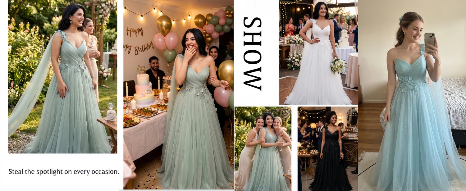 Lucy Light Green Tulle A-Line Evening Gown | Custom Made