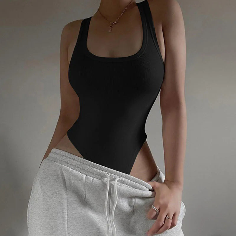 Women's Sleeveless Off-Shoulder Halter Knit Bodysuit