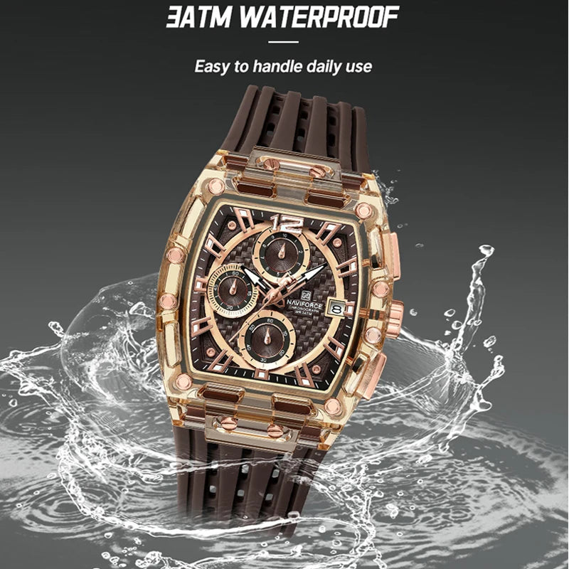 Men's Sport Chronograph – Waterproof Silicone Strap Tonneau Watch