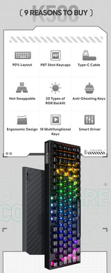 MACHENIKE K500 Mechanical Keyboard Wired Gaming Keyboard K500-B94 Hot Swappable 94 Keys 90% Layout RGB BackLight for PC Laptop