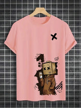 Men's Pure Cotton Graffiti Print Loose Fit Casual T-Shirt