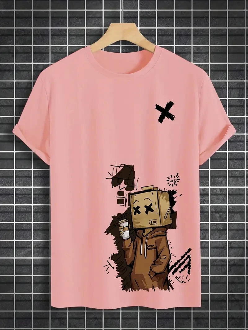Men's Pure Cotton Graffiti Print Loose Fit Casual T-Shirt