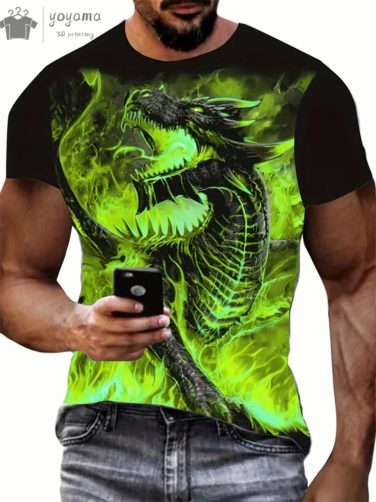 Men's Dragon Print Short Sleeve Graphic T-Shirt