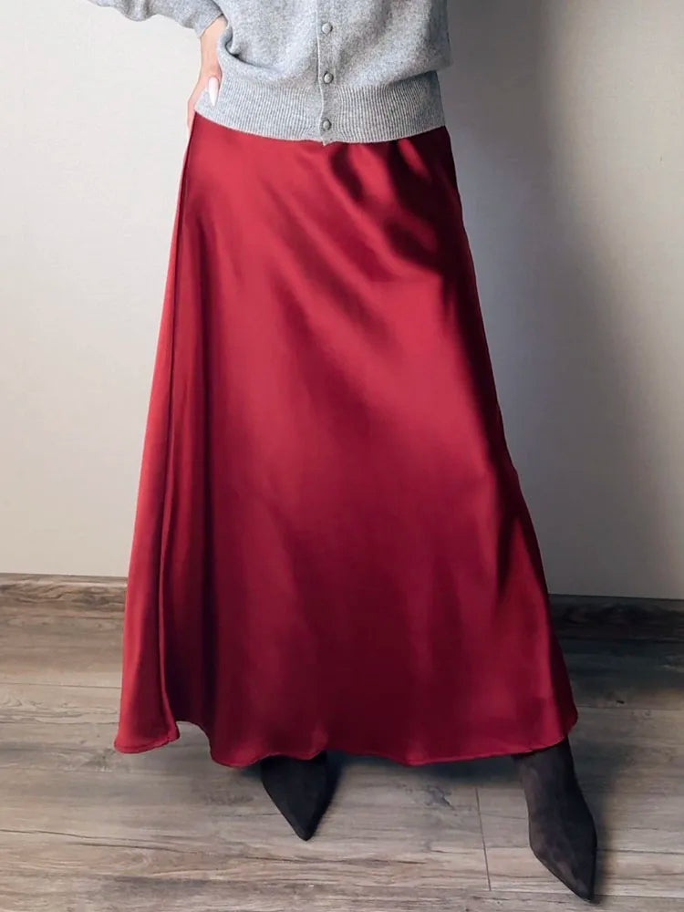 Women's Satin Maxi Skirt – Elegant Ankle-Length