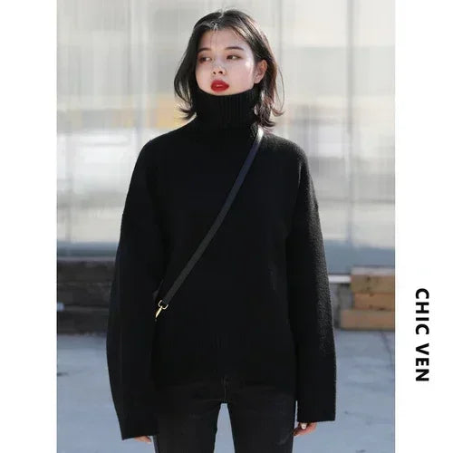 Women's Relaxed Mock Neck Knit Sweater