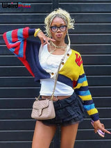 Y2K Letter Print Patchwork Cardigan