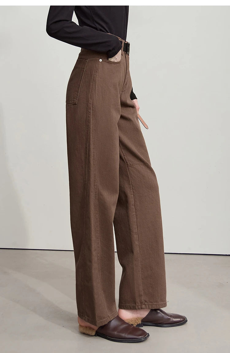 AMII Minimalist 2025 Autumn New Arrival Pants Minimalism Retro Casual Office Lady Pure Cotton Jeans Women Denim Trouser 12543141
