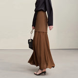 Amii Women's Skirt 2026 Autumn New Elegant Patchwork Chiffon Long Skirt Solid Color Straight Versatile Woman Clothes 12641047