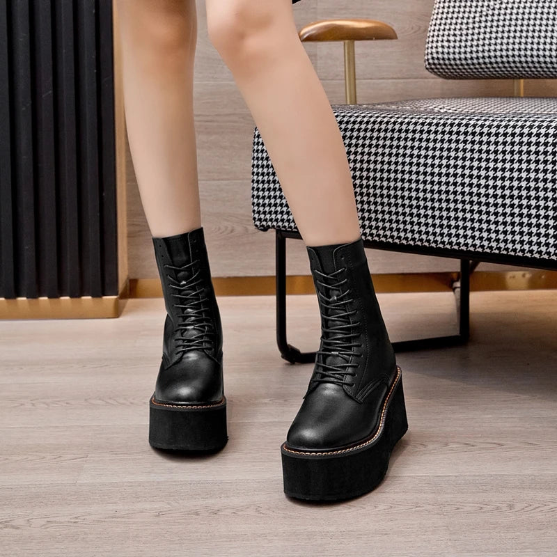 Genuine Leather Winter Wedge Boots