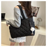 Multi Pocket Women Mailman Bag Diamond Patterned Cotton Clothing Shoulder Bag Large Capacity Tote Bag Casual Nylon Shoulder Bag