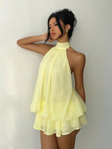 Women's High-Neck Sleeveless Layered Chiffon Mini Dress
