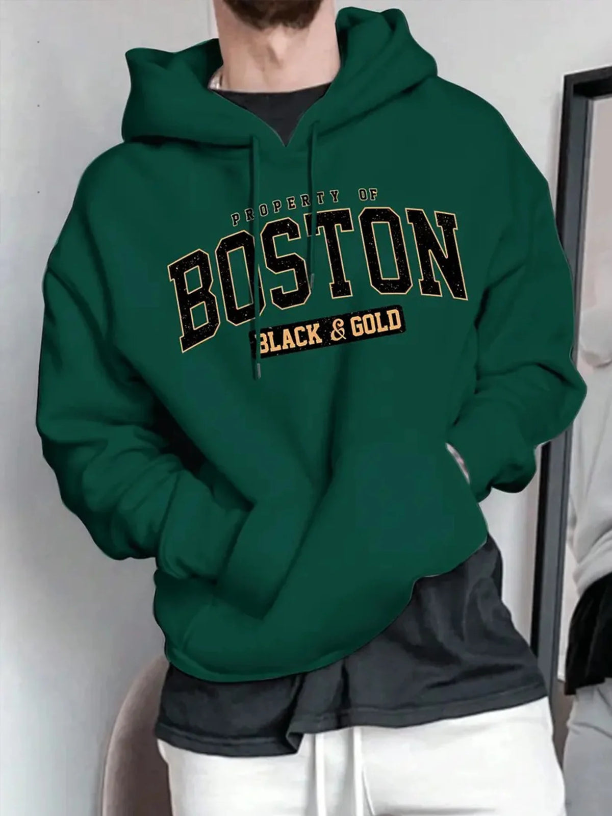 Men's Boston Print Fleece Pullover Hoodie