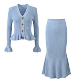 Elegant V-Neck Knit Mermaid Skirt Set