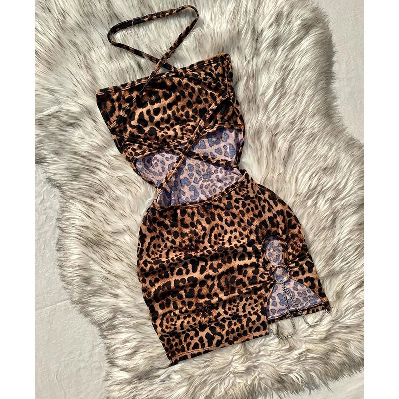 Elegant Leopard Print Strapless Mini Dress