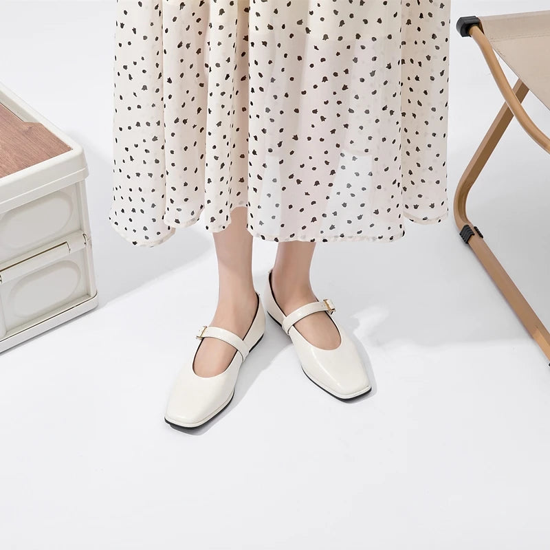 AIYUQI Mary Jane Ballet Flats | Genuine Leather Square Toe