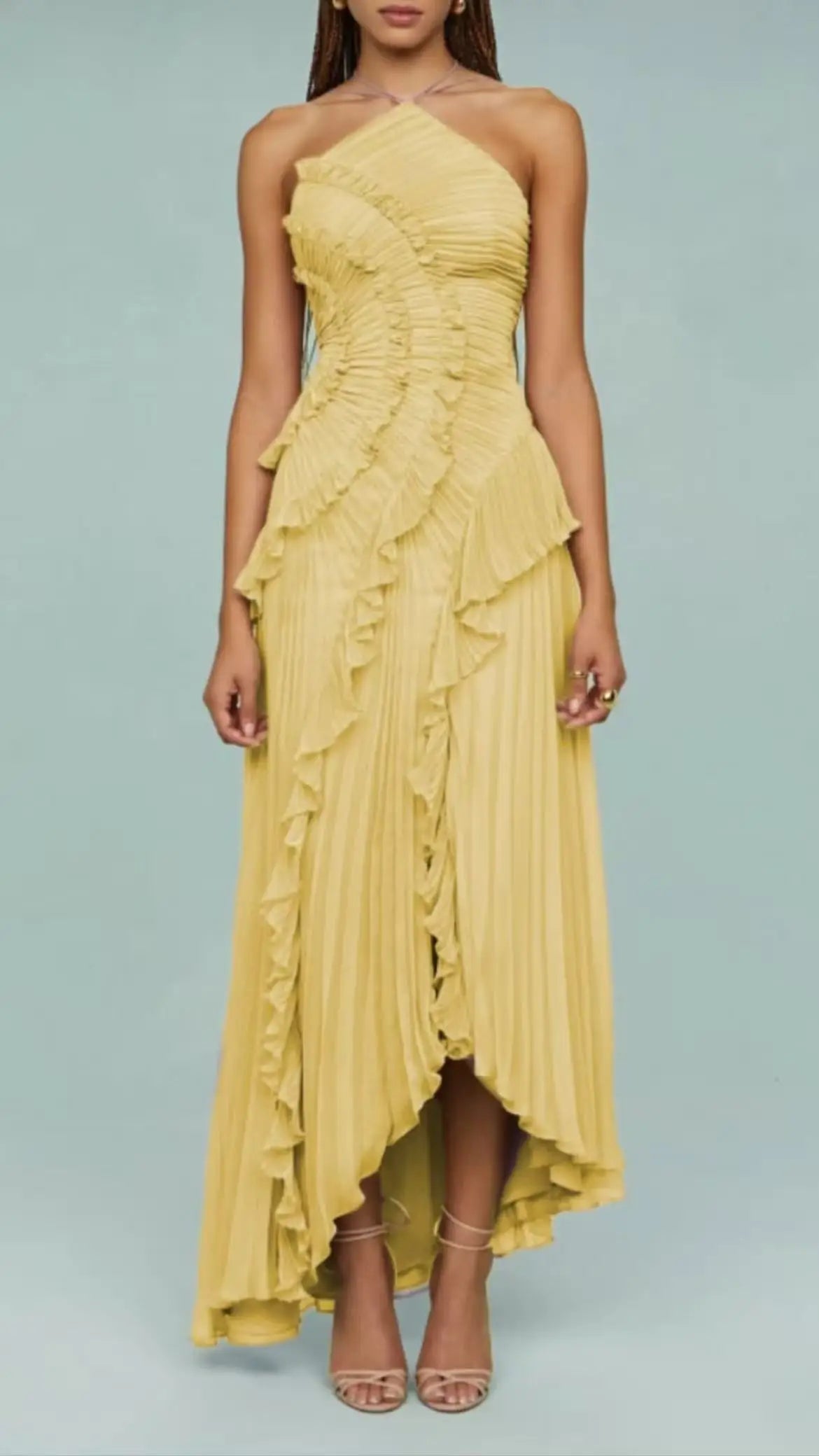 Elegant Lotus Edge Halter Maxi Dress