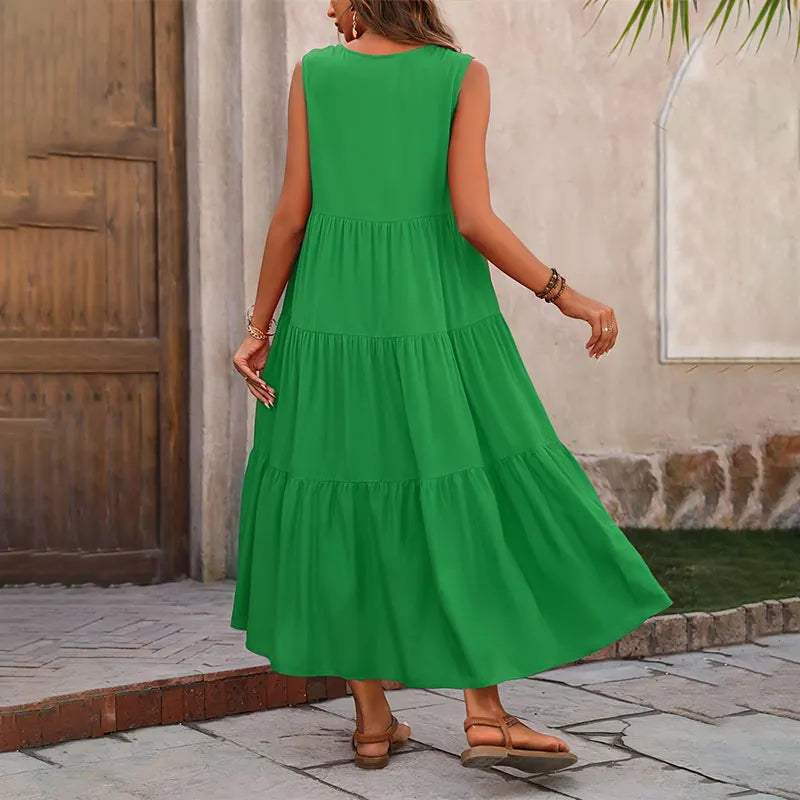 Elegant V-Neck Ruffle Summer Maxi