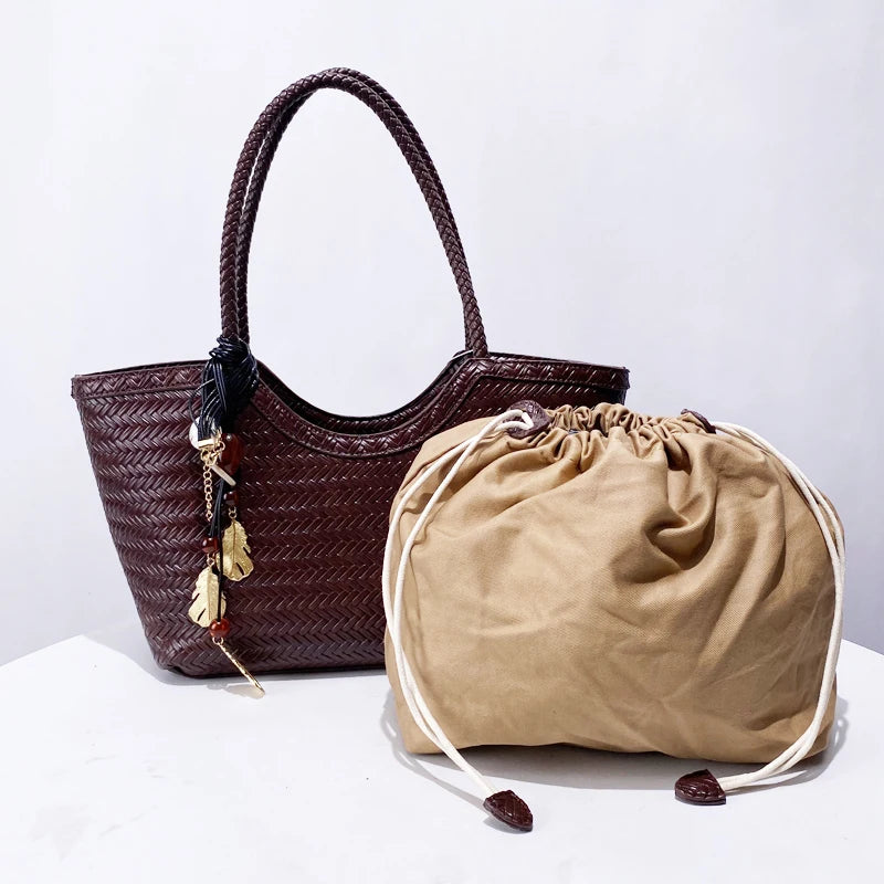 Imitation Braided Embossment Tote Bag For Women Luxury Designer Handbag 2025 New In Vintage With Inner Pocket Underarm Shoulder