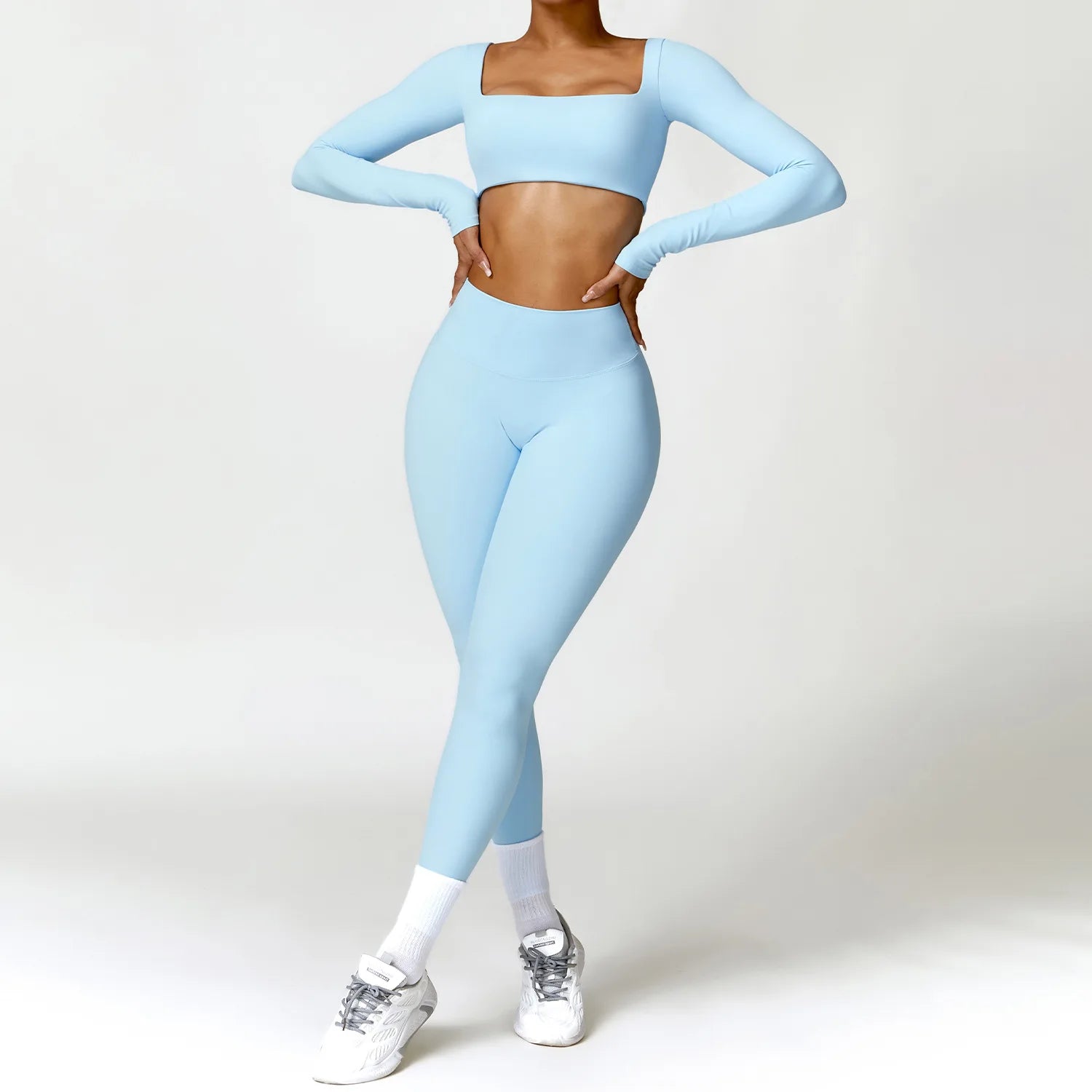 2-Piece Women's High-Waist Yoga Set – Seamless Long Sleeve Workout Suit