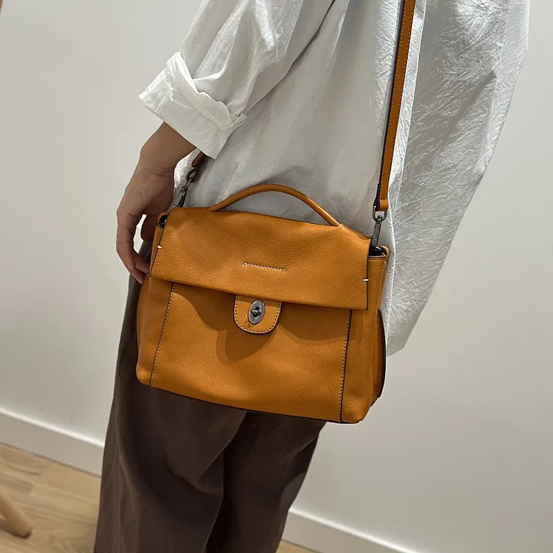 Johnature 2026 Autumn New Handmade Retro Genuine Leather Women's Bag Versatile Soft Cowhide Solid Color Shoulder Crossbody Bags