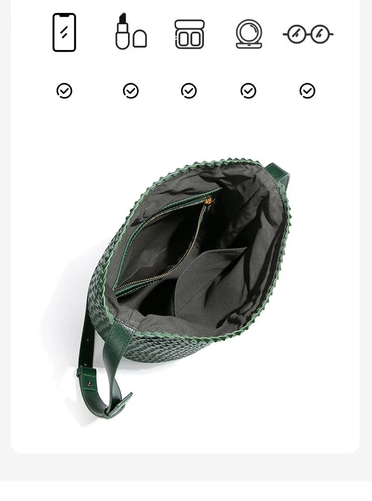 Luxury Women's Shopping Bag New High-End Hand-Woven Leather Bucket Bag Large-Capacity Shoulder Messenger Bag Commuter Tote Bag