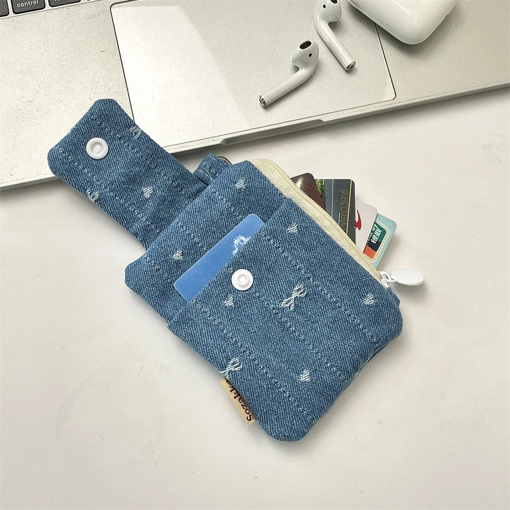 Women Short Wallets Canvas Female Purses Cute Star Bow Card Holder Wallet for Girl Small Zipper Wallet with Coin Purse