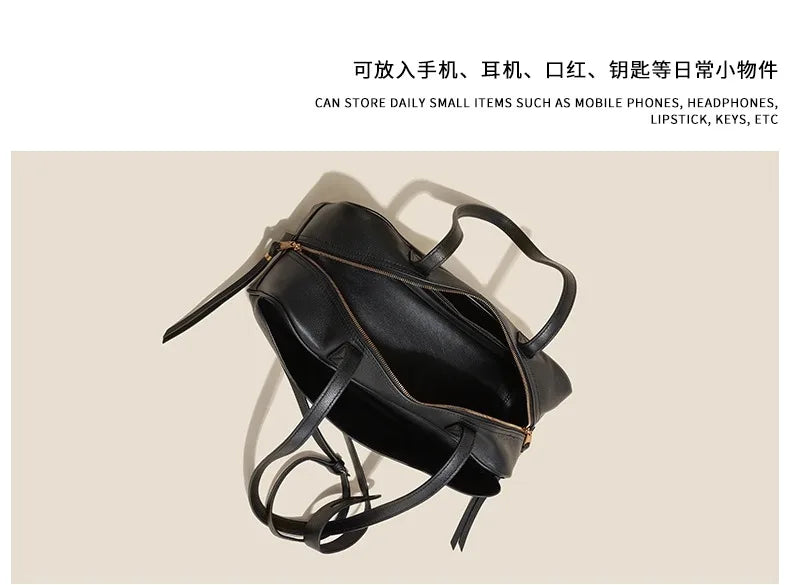 High Version Genuine Leather Pillow Bag for Women 2026 New All-Match Large Capacity First Layer Cowhide Bowling Bag for Women