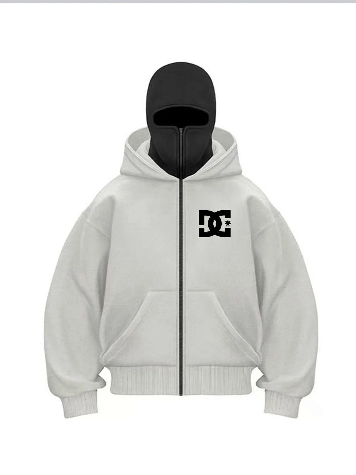 Double-Hood Balaclava Half-Zip Fleece Hoodie