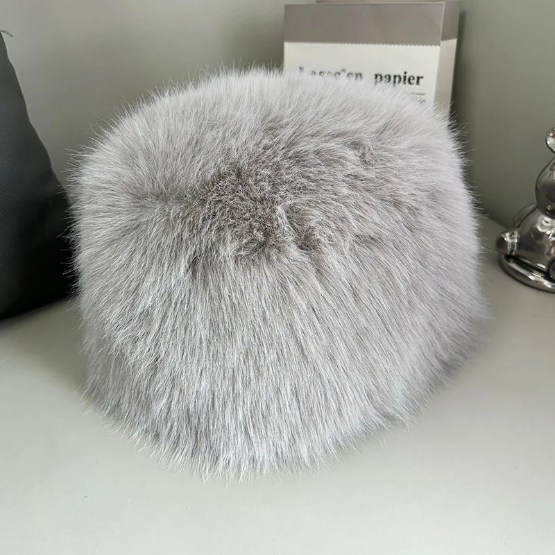 Soft Faux Fur Bucket Hat Warm Thickened Russian cap warm hat for women Personality mongolian hat Fishermen Hat шапка женс