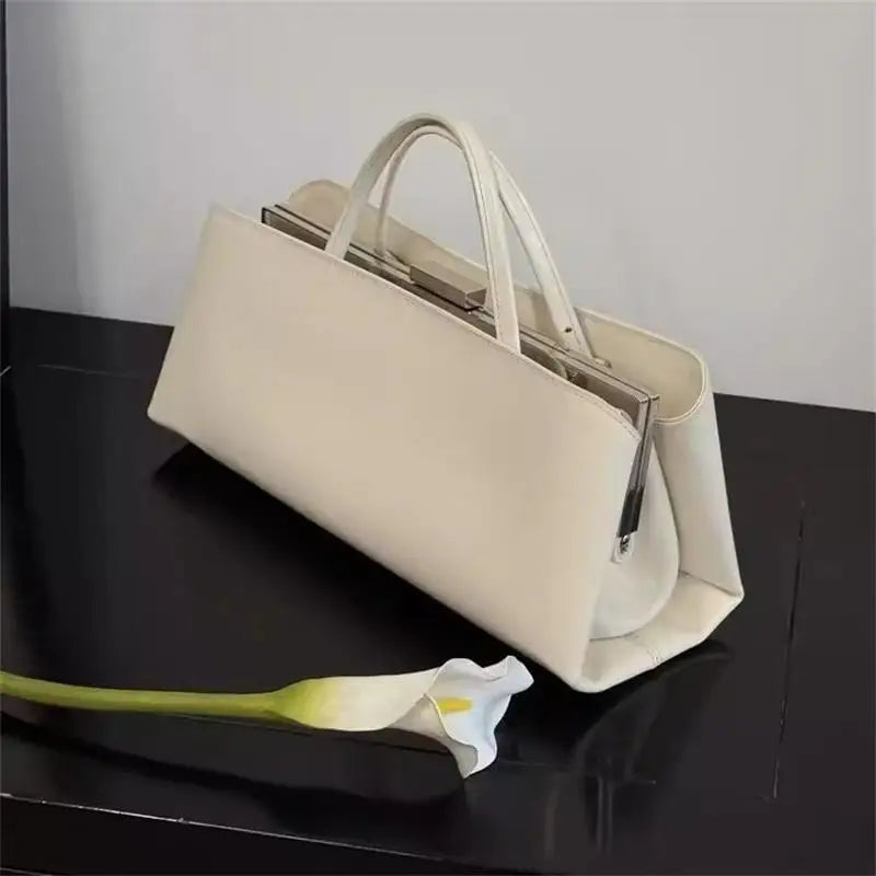 Minimalist Rectangular Frame Handbag Metal Lock Hard Shell Top Handle Bag Elegant Office Commute Shoulder Purse For Women