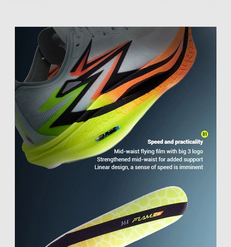 361 Degrees Flame 4.0 Men Running Shoes New Carbon Plate Racing Marathon Stable Rebound Traction Jogging Male Sneakers 672512205