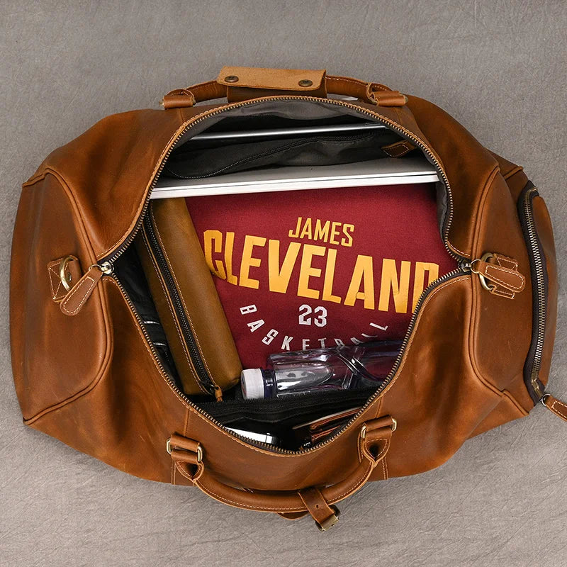 Natural Cowskin Travel Bags Waterproof Men's Leather Overnight Bag Handbag For Plane Luggage Men Male Weekend Bag Business 55cm