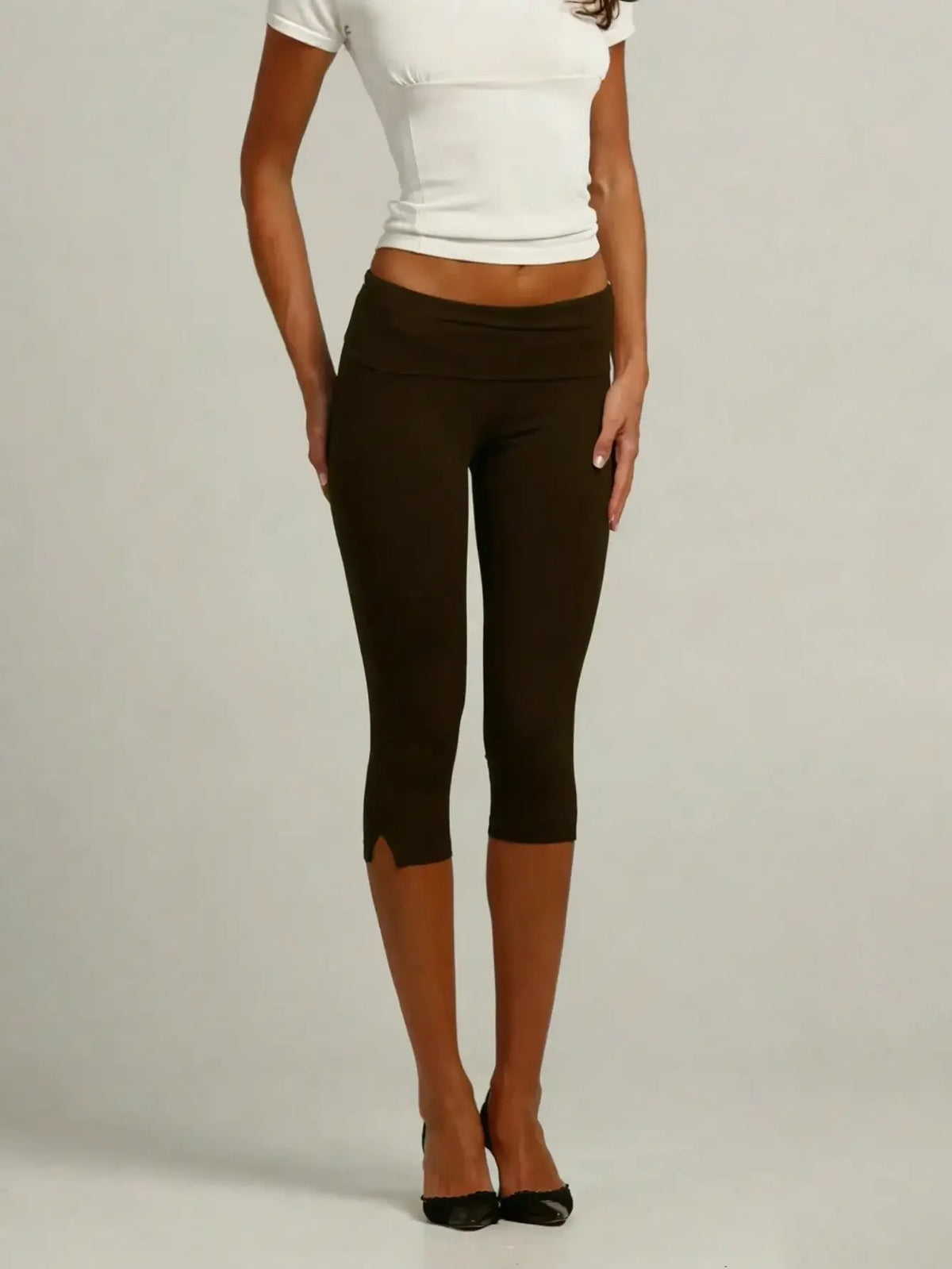 Women's Y2K Low-Rise Capri Leggings | Fold-Over Waistband